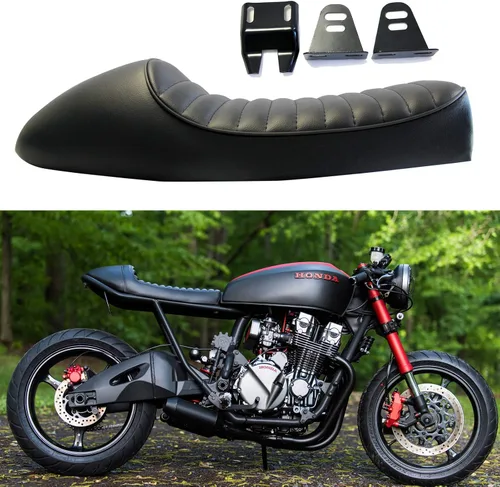 Vista 7 de Sillín universal de motocicleta plano y con joroba Cafe Racer, acolchado, estilo vintage, para KZ400, KZ550, K750, Z650, W650, CB100, CB125, CB175