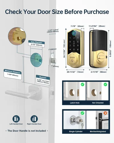 Vista 7 de SMONET Cerradura inteligente de latón con huella dactilar, cerradura de puerta de entrada sin llave con control remoto de aplicación, teclado