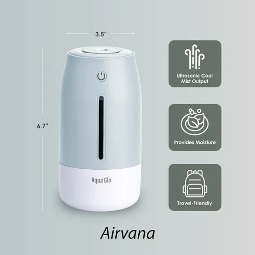 Vista 2 de Aqua Glo Humidificador personal - Niebla fría ultrasónica, batería recargable para 15 horas de uso, tanque de agua de 2 tazas, funcionamiento