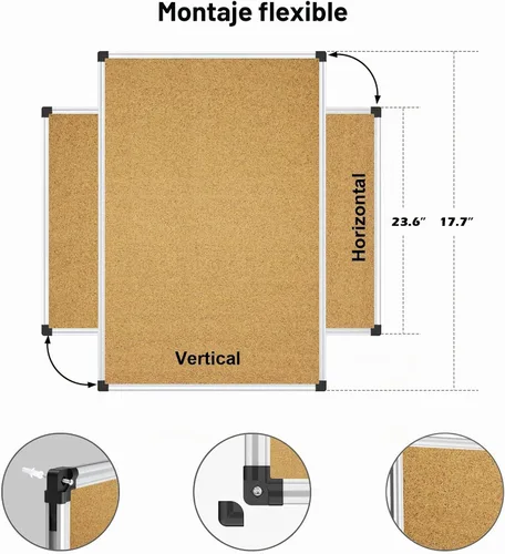 Vista 3 de XBoard Tablero de corcho de oficina montado en la pared de 24 x 18 pulgadas, tablón de anuncios con marco de aluminio