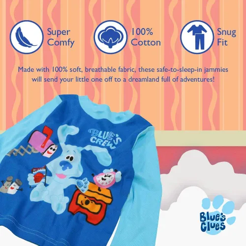 Vista 3 de Nickelodeon Paw Patrol Baby Shark Blue's Clues & You - Conjunto de pijama de algodón ajustado de 4 piezas