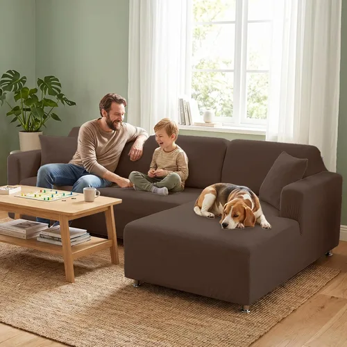 Vista 3 de XINEAGE Funda de sofá modular de alta elasticidad en forma de L, 2 piezas antideslizante con protector de muebles con 2 fundas de almohada