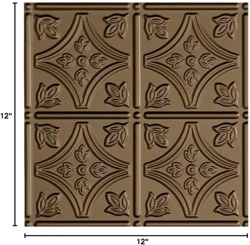 Vista 3 de FASÄDE Panel de techo decorativo de vinilo con pegamento de estilo tradicional y patrón 1 en bronce argente (muestra de 12 x 12 pulgadas)