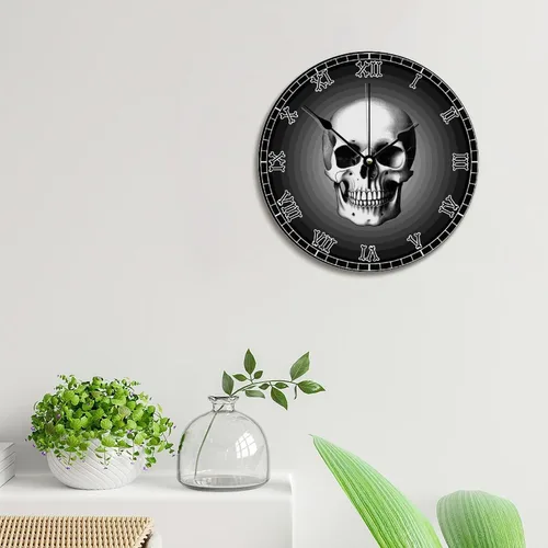 Vista 4 de ArogGeld Reloj de pared de esqueleto con huesos de calavera de 10 pulgadas, gótico, moderno, funciona con pilas, sin tictac, vintage, de madera