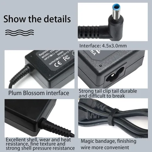 Vista 4 de 45W 740015-002 741727-001 L25296-001 Adaptador de CA para HP Pavilion x360 Envy Spectre Elitebook 840 ProBook Laptop Cable de alimentación