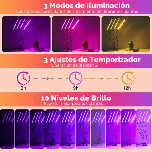 Vista 2 de Lámparas de cultivo shalaker para plantas de interior, 80 luces LED con espectro completo y espectro rojo y azul, 10 niveles regulables