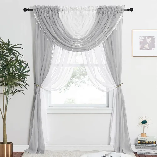 Vista 9 de NICETOWN Juego de 4 cortinas transparentes con cenefa adjunta con cuentas, cortinas de cascada para sala de estar, guardería de bebé, decoración