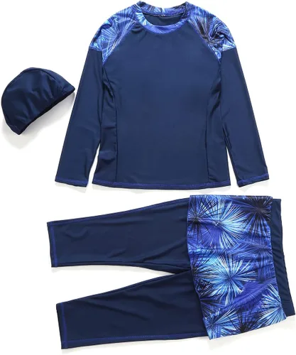 Vista 5 de Traje de baño burkini para mujer, modesto musulmán, traje de baño islámico, manga larga, cubierta completa, hiyab con falda y pantalones capri