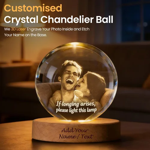 Vista 3 de Bola de fotos de cristal 3D personalizada, regalo de imagen grabado con láser, recuerdo conmemorativo único y luz nocturna LED romántica para mamá
