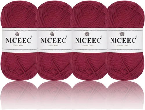 Vista 33 de NICEEC 4 madejas de hilo de algodón suave para bebé, 4 capas, manualidades DIY, peso fingering, hilo para manta para ganchillo y tejido, total 700
