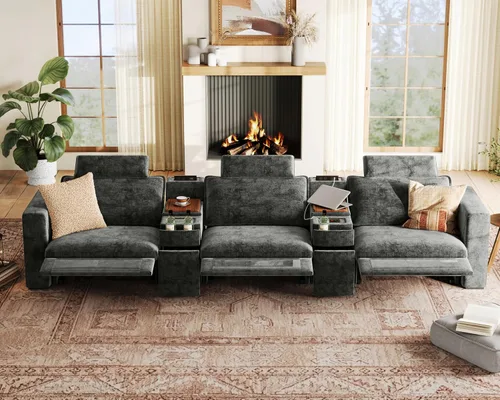 Vista 30 de Sofá reclinable eléctrico de 102.8 pulgadas con reposacabezas, sofá reclinable modular Cloud de gran tamaño con mesa, cajón de almacenamiento