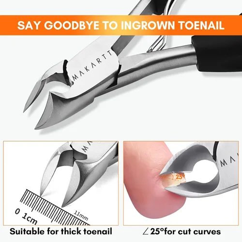 Vista 2 de Makartt Cortaúñas para uñas encarnadas con elevador de uñas, juego de podólogo de acero inoxidable para uñas gruesas, herramientas de manicura