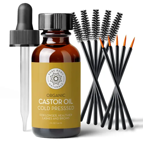 Vista 9 de Pure Body Naturals Aceite de ricino para pestañas y cejas, suero nutritivo para el crecimiento de cejas y pestañas, aceite de ricino orgánico