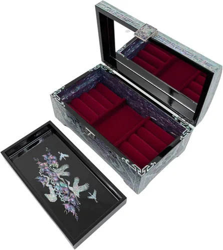 Vista 7 de February Mountain Caja organizadora de joyas de nácar con bandeja coreana de arte tradicional para joyería