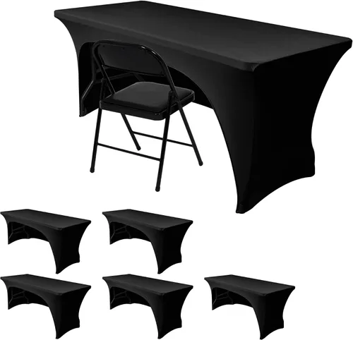 Vista 12 de Nasitos Paquete de 2 Manteles Ajustados de Spandex Negro para Mesas de 4 Pies - Cubierta para Mesa Plegable con Respaldo Abierto, Tela Lavable