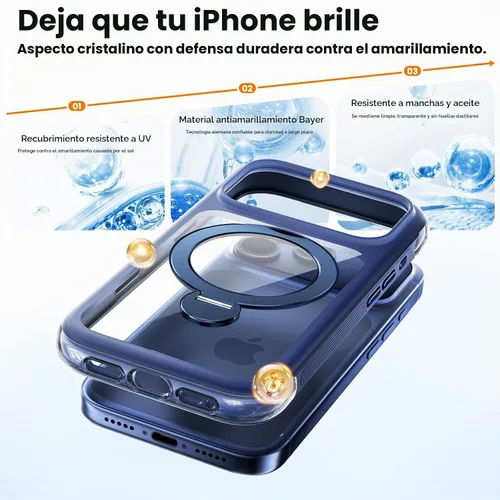 Vista 3 de Funda con anillo de 360° para iPhone 17 Pro, bolsa de aire a prueba de golpes, N52 fuerte magnético integrado, 1 protector de pantalla + 1 funda