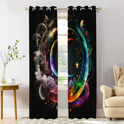 Vista 13 de Shrahala Beige and Orange Abstract Art Brushstrokes Blackout Curtain Tiers, Abstract Oil Paint Kitchen Valance Light Blocking Tier Drapes with Rod