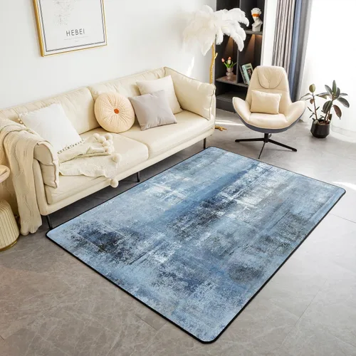 Vista 10 de Erosebridal Alfombra de área de acuarela para sala de estar, alfombra de pasillo de pintura al óleo azul, marrón, morado, 3 x 5, alfombra de arte