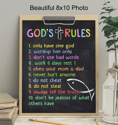 Vista 3 de Decoración de pared de los Diez Mandamientos para niños, niñas, habitación de niños pequeños o guardería, arte de pared con versículos religiosos