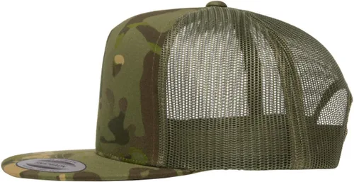 Vista 4 de Su logotipo bordado en Yupoong 6006 Flatbill Trucker Snapback Sombrero Logotipo personalizado