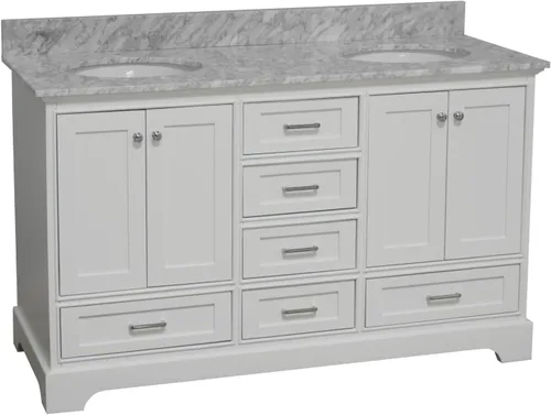 Vista 11 de Kitchen Bath Collection Harper tocador de baño doble de 60 pulgadas (chocolate/carrara): incluye gabinete de chocolate con encimera de mármol