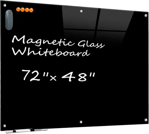 Vista 15 de KIZZBY Pizarra de Vidrio Negro de Borrado en Seco - Pizarra Magnética Negra para Pared, 48"x36" Pizarra Blanca Grande Sin Marco para Oficina, Hogar