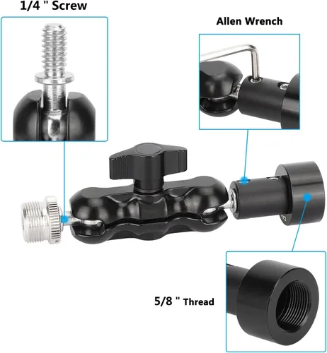 Vista 2 de CAMVATE - Soporte de micrófono con cabeza esférica con adaptador macho y hembra de 5/8 "-27