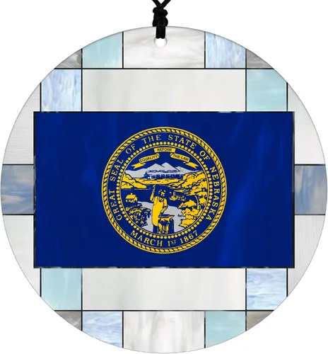 Vista 25 de Adorno navideño de Alabama – Efecto de diseño de vitrales de imitación con bandera estatal – Decoración de disco acrílico colgante 2026 para árbol