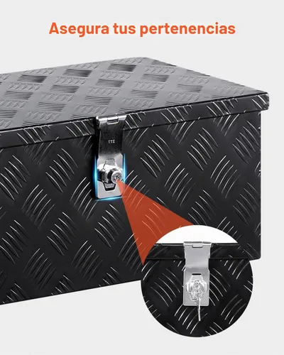 Vista 4 de VEVOR Caja de Herramientas de Aluminio Resistente para Cama de Camión, Caja de Herramientas con Placa Estriada con Mango Lateral y Llaves de Negro
