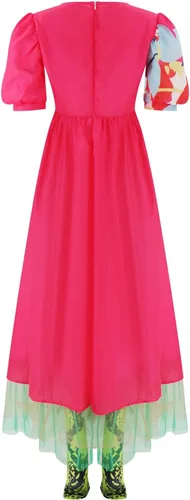 Vista 3 de Weird Doll Costume Pink Dress Adult Women Cosplay Halloween Outfit Puff Short Sleeve Printed Dresses