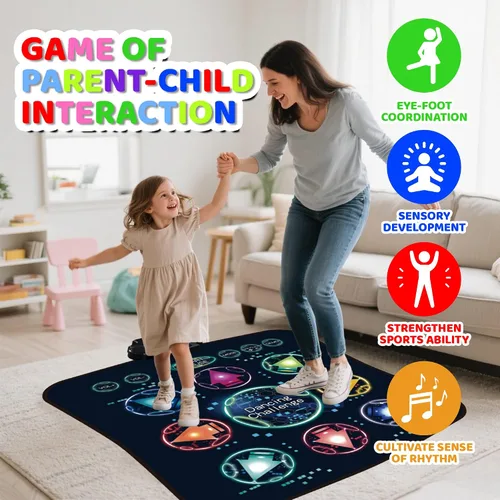 Vista 4 de Tapete de baile interactivo para niños, tapete de juego de música portátil, regalo para niñas y niños de 3 a 12 años, ideal para coordinación