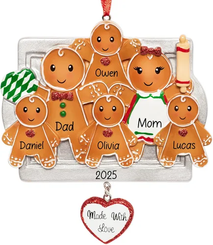 Vista 10 de Adorno de Navidad personalizado hecho con pareja de amor 2026 Familia de 2 de jengibre Decoración para árbol de Navidad Nuestro primer recuerdo