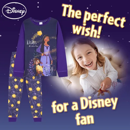 Vista 2 de Disney Wish - Pijama largo de 2 piezas para niñas, cómodo y transpirable, para descansar, regalos para niñas