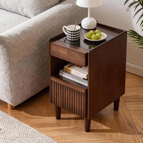 Vista 18 de Wood End Table Side Table Nightstand with 2 Drawer & USB Ports & Outlets 11.81in-brown