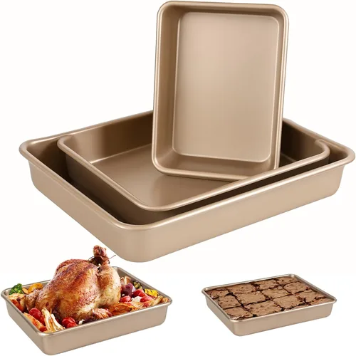 Vista 11 de Molde rectangular para tartas, juego de moldes profundos para hornear antiadherentes, 9/11/13 pulgadas, bandeja para hornear de grosor resistente