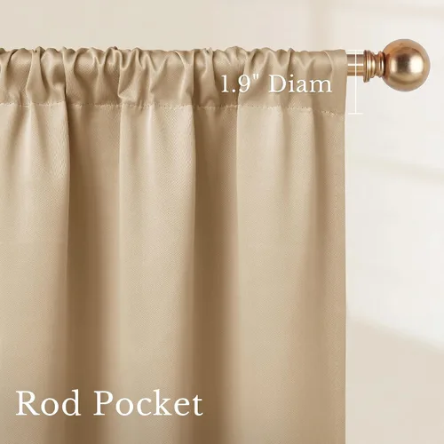 Vista 3 de NICETOWN Biscotti Beige 100% Cortinas opacas de 45" de largo para cocina, bolsillo con varilla para sótano completamente opaco, cortinas térmicas