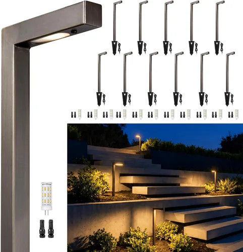 Vista 12 de Gardenreet Luces de camino de paisaje de latón, luces de camino de bajo voltaje de 12 V con cable, luces de jardín al aire libre LED impermeables