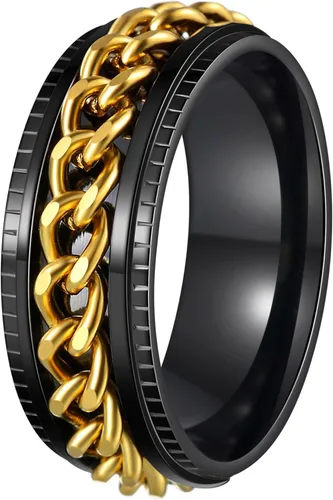 Vista 16 de Anillos giratorios para hombres y mujeres, anillos de ansiedad para hombres, anillos de cadena para adultos, anillos de titanio y acero