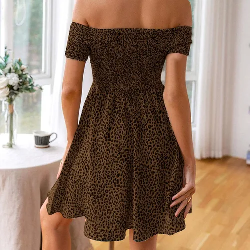 Vista 7 de Twoker Women Off Shoulder Fashion Dress Print Mini Dress Summer Loose Sexy Dresses Short Sleeve Summer Dresses Casual