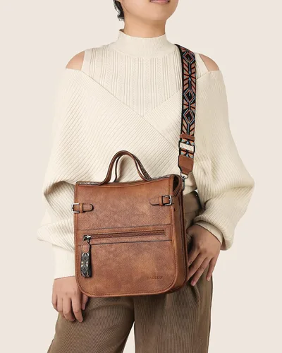 Vista 3 de Bolso cruzado FADEON para mujer, bandolera de diseñador, con asa para el hombro, bolso de cuero sintético, con manija superior, bolso de mano