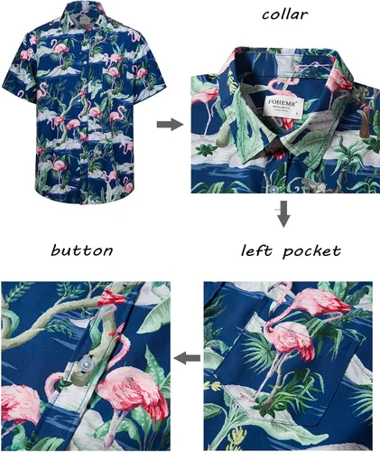 Vista 5 de fohemr Mens Hawaiian Shirt and Short Beach Set Match Tropical PineappleFlamingo Pattern Outfits Short Sleeve Short 2 PC