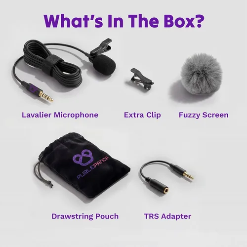 Vista 6 de Purple Panda Lavalier Microphone Kit – Clip-On Lapel Mic for Motovlog, Creators & Vlogging – GoPro, DJI & Insta360 Action Cameras, iPhone, Android