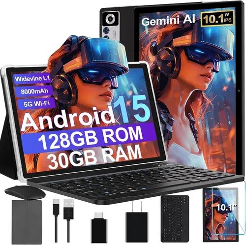 Vista 8 de ZIOVO Tablet Android de 22 GB de RAM, 128 GB de ROM de 1 TB, 10.1 pulgadas 8000 mAh Octa-Core Tablet con teclado y mouse, GPS, Widevine L1, pantalla