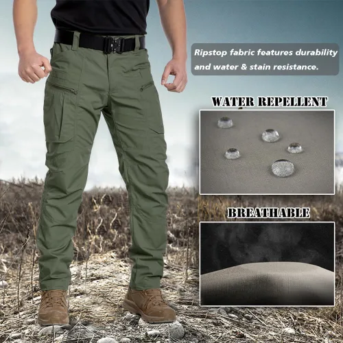 Vista 6 de CARWORNIC Pantalones tácticos ligeros para hombre, pantalones cargo militares, resistentes al agua, para senderismo, trabajo