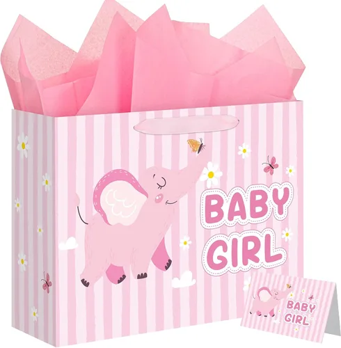 Vista 9 de woric Bolsa de regalo grande de 14.5 pulgadas, bolsas de regalo de cumpleaños azules con papel de seda y tarjeta de felicitación para niños y niñas