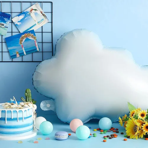 Vista 5 de Sumind 6 globos de aluminio de nube blanca de 28 pulgadas, con forma linda Inflable de aire o helio, tema de cielo azul, suministros de fiesta