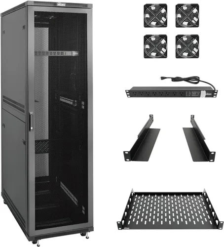 Vista 15 de Tecmojo Gabinete de rack de red, estante de servidor de 27U, profundidad de 23.6 pulgadas, soporta hasta 1800 libras, gabinete con cerradura
