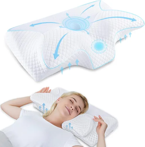 Vista 13 de HOMCA Almohada cervical de espuma viscoelástica con contorno para el alivio del dolor, almohada ortopédica para el cuello para quienes duermen