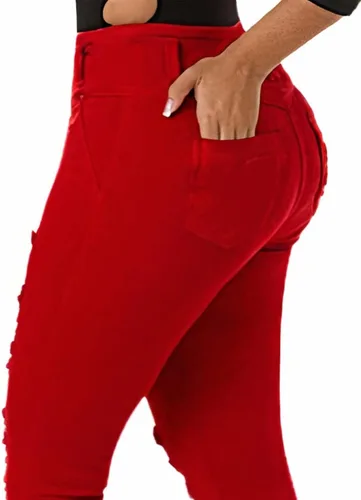 Vista 5 de Flamingals Pantalones de mezclilla con botones y cintura alta para mujer