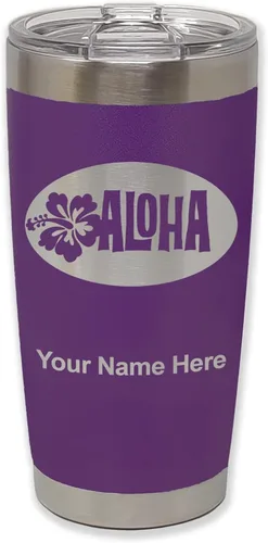 Vista 24 de LaserGram Taza aislada al vacío de 20 onzas, Aloha, grabado personalizado incluido (negro) Engraved Gift, Vacuum Insulated Stainless Steel, Laser